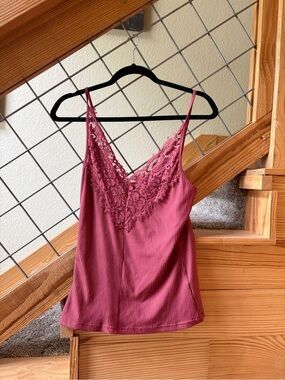 Lace-Trim Ribbed Cami Tank Top - Rose